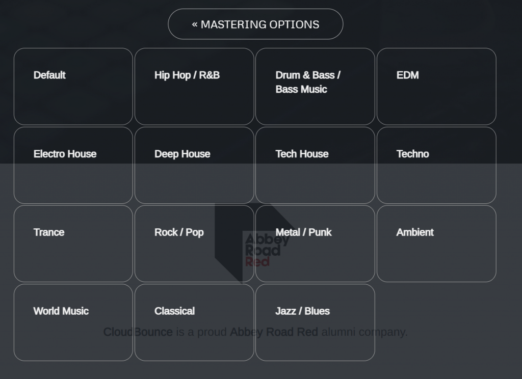 cloudbounce mastering options