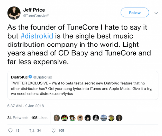 tunecore founder's comments on distrokid distribution