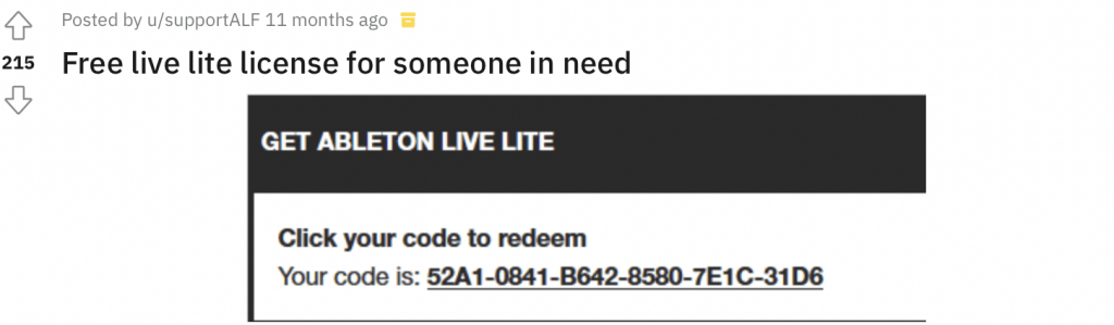 reddit free Ableton Live Lite license 